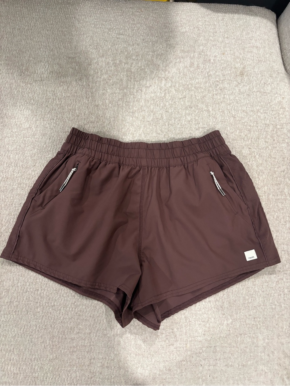 Vuori Women's Chocolate Athletic Shorts with Zip Pockets